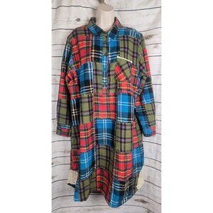 Soft Surroundings Patchwork Flannel Nightgown L Sleep Shirt Boho Crochet Womens